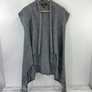 DAVID KAHN jeans wear long gray fringe cardigan short sleeves SZ S